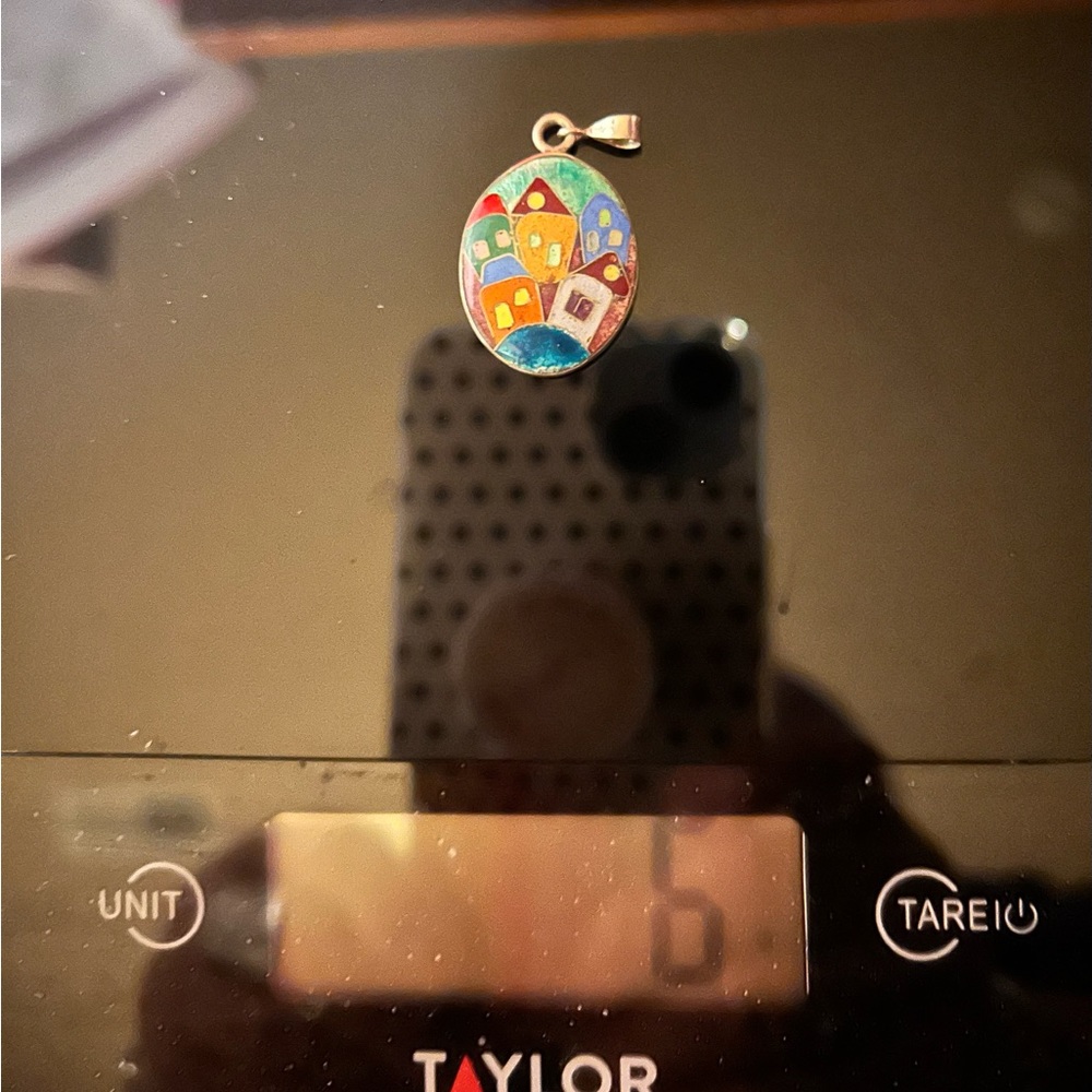 Unique enameled 2 sided pendant.